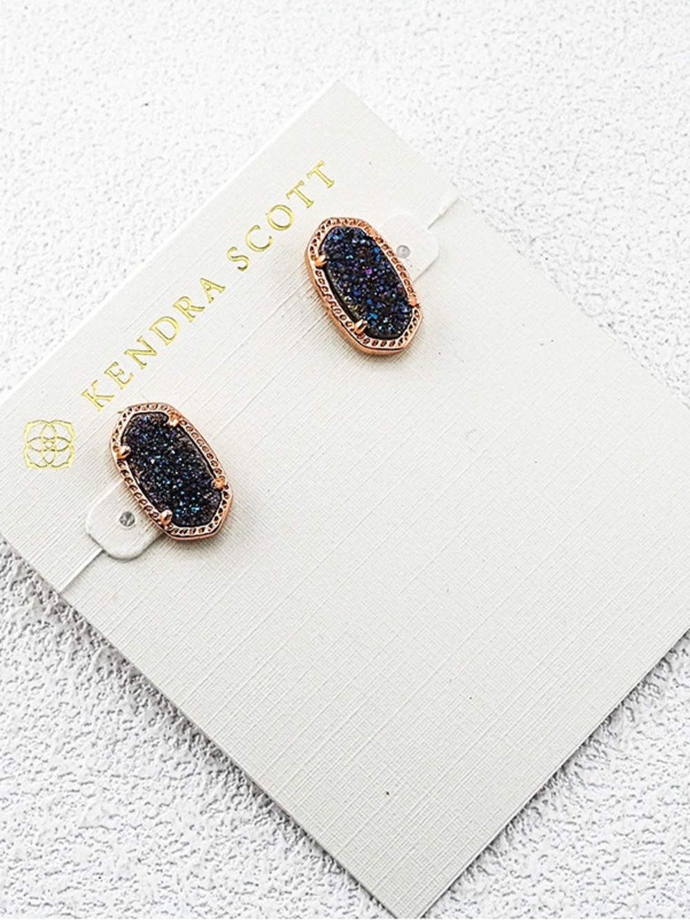 Kendra Scott Rose Gold Navy Drusy Ella Stud Earrings
